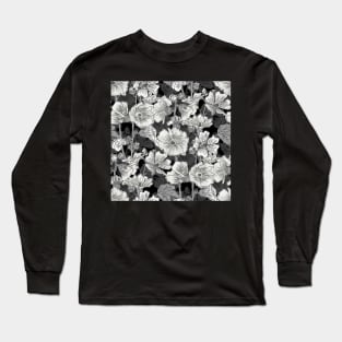 Black and White Alcea Rosea Long Sleeve T-Shirt